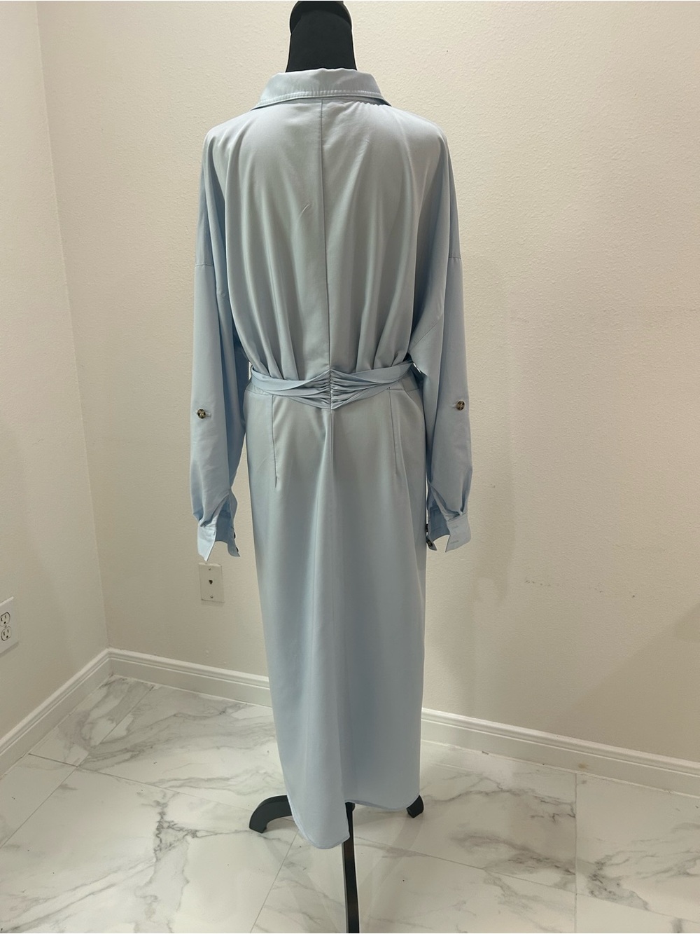 Antonio Melani Light Blue Ruched Waist Shirt Dress With Tie - Picture 9 of 11